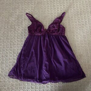 Inner Secrets Vintage Purple Mesh Ribbon Lace Nightgown Nightie‎ Cami Womens M